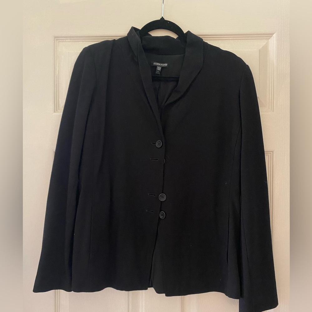 Eileen Fisher Black Silk Blend Lined Blazer Jacket Minimalist Size Women’s Large